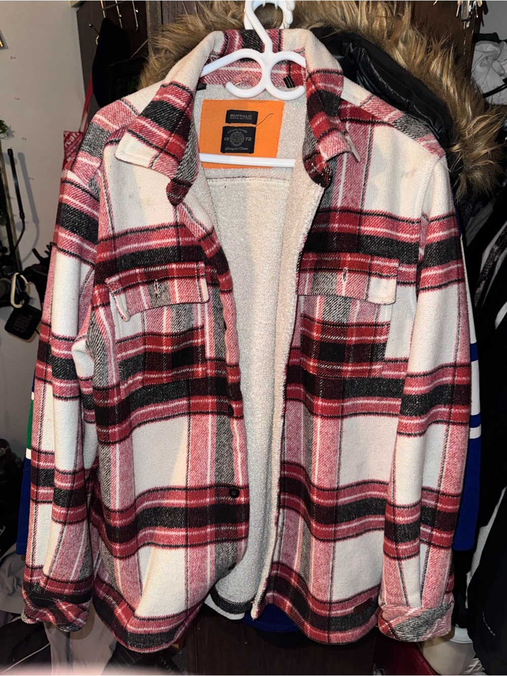 Buffalo David Bitton Red, Black & White Plaid Sherpa-Lined Jacket